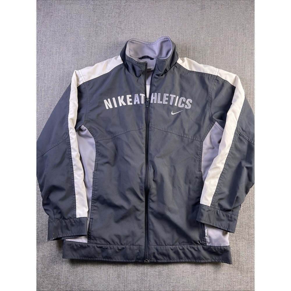 Vintage Nike Track Jacket Women's L 14-16 Full Zip Spellout 90s Gray Gym Train
